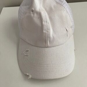 Maurices Trucker Hat Womens OS White Distressed Crisscross Pony Cap